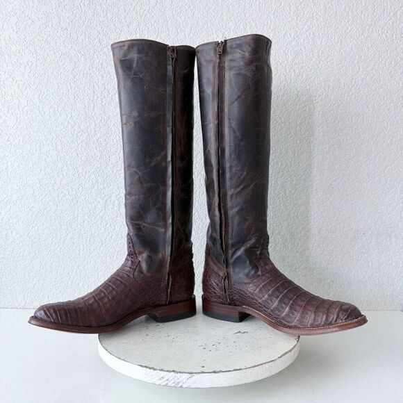 Rod Patrick Womens Cowboy Boots Sz 9B Brown Caiman Leather Riding Boot 17" Tall - Picture 8 of 12